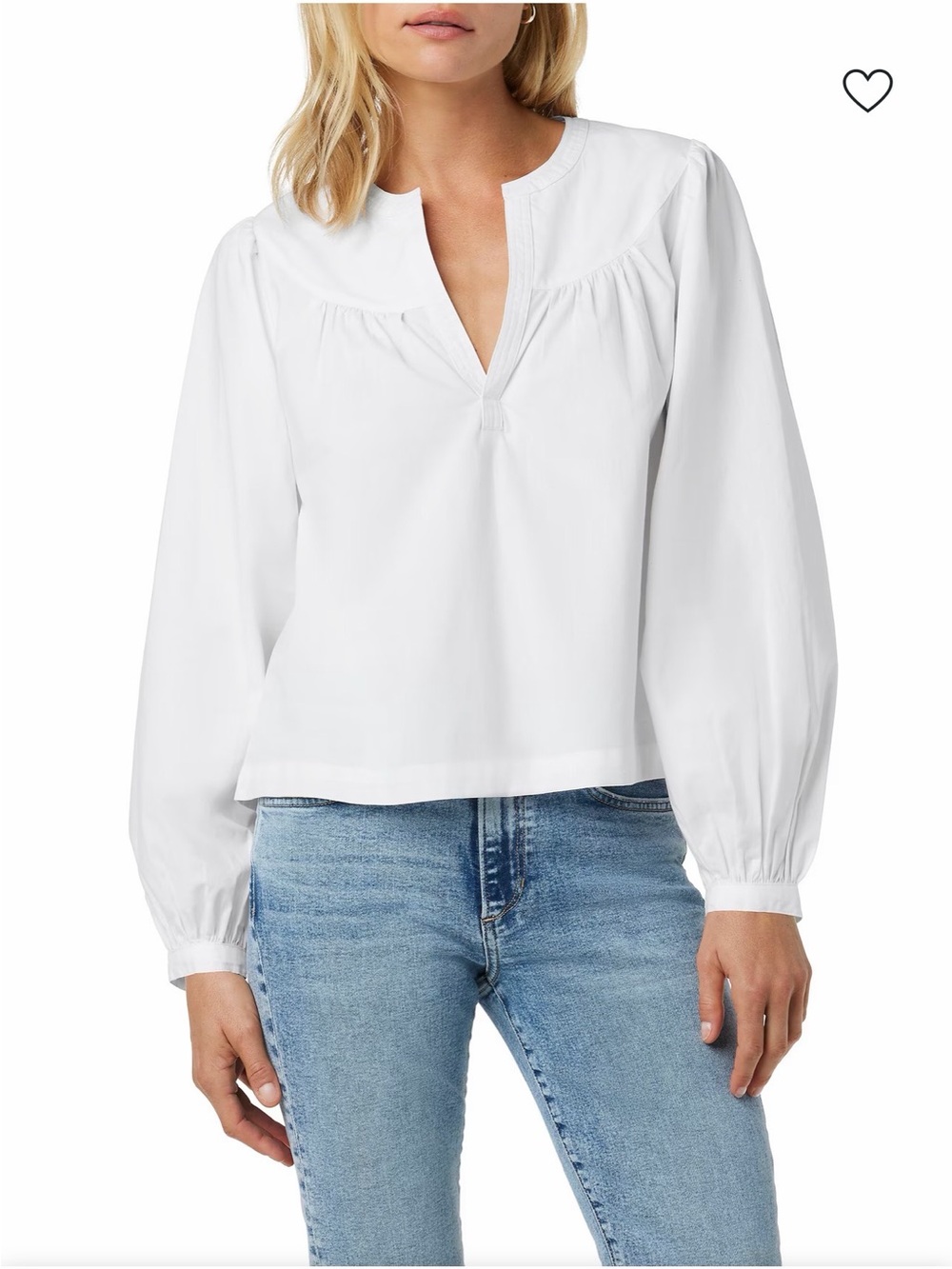 Joe's Jeans White Split V-Neck Balloon Sleeve Blouse
